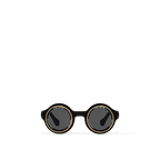 LV Super Vision Round sunglasses with a black acetate frame, gold-toned metal rims engraved with the Damier motif, and signature Louis Vuitton branding.
