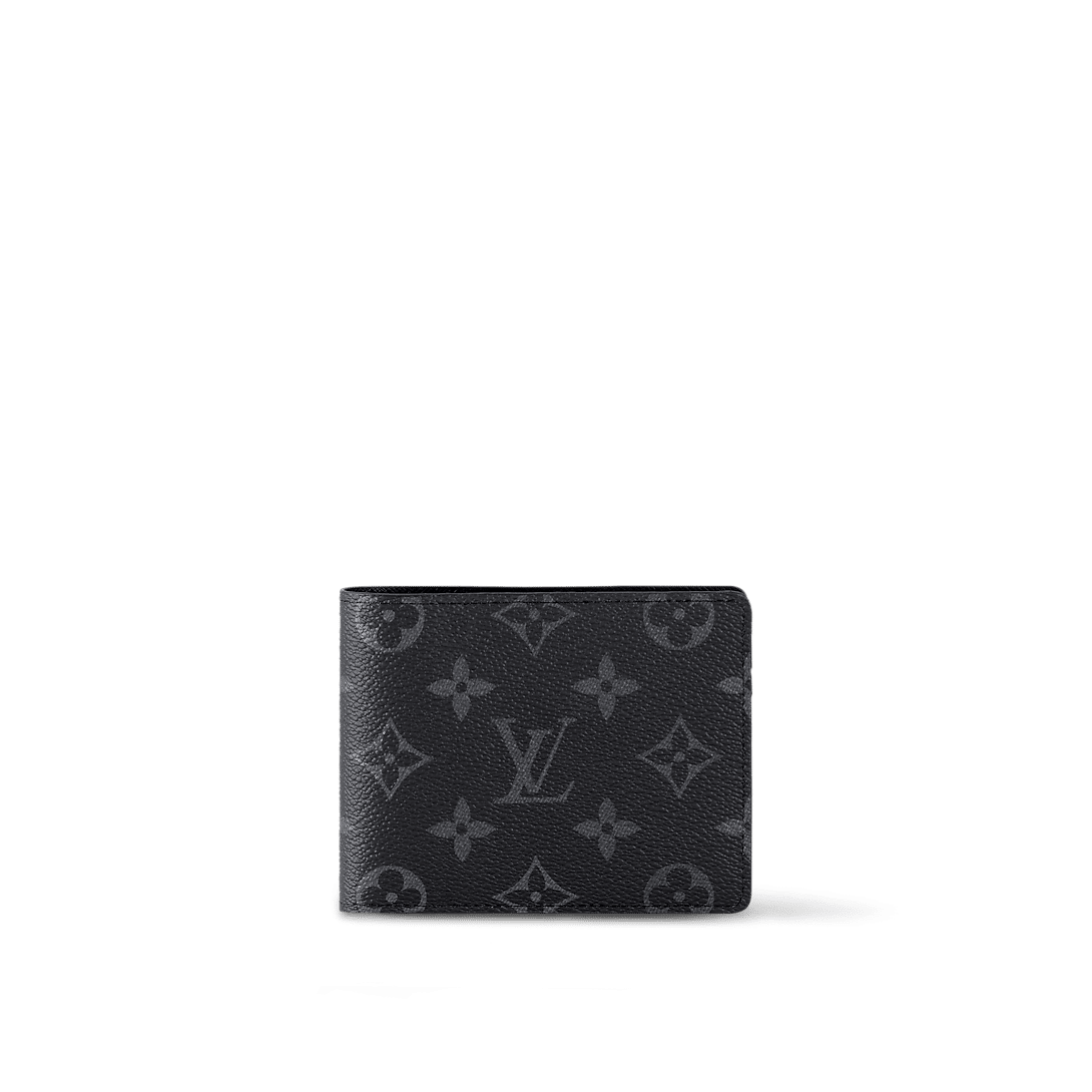 Louis Vuitton Multiple Wallet in Monogram Eclipse with black and grey coated canvas, multiple card slots, and a slim, sophisticated design.
