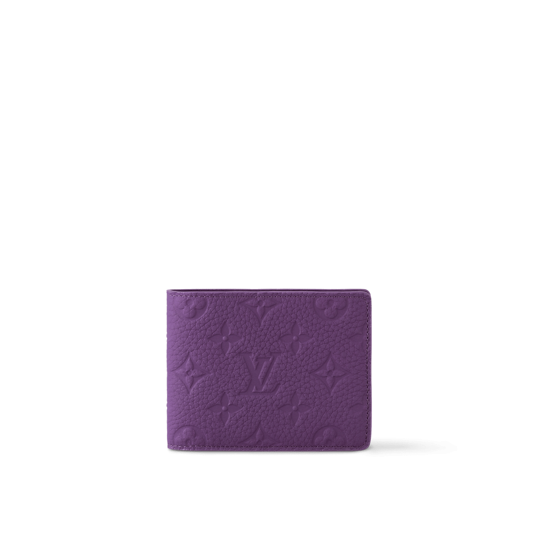 Louis Vuitton Multiple Wallet in Purple Night Taurillon Monogram cowhide leather, featuring an embossed pattern, deep purple hue, and a well-organized interior.