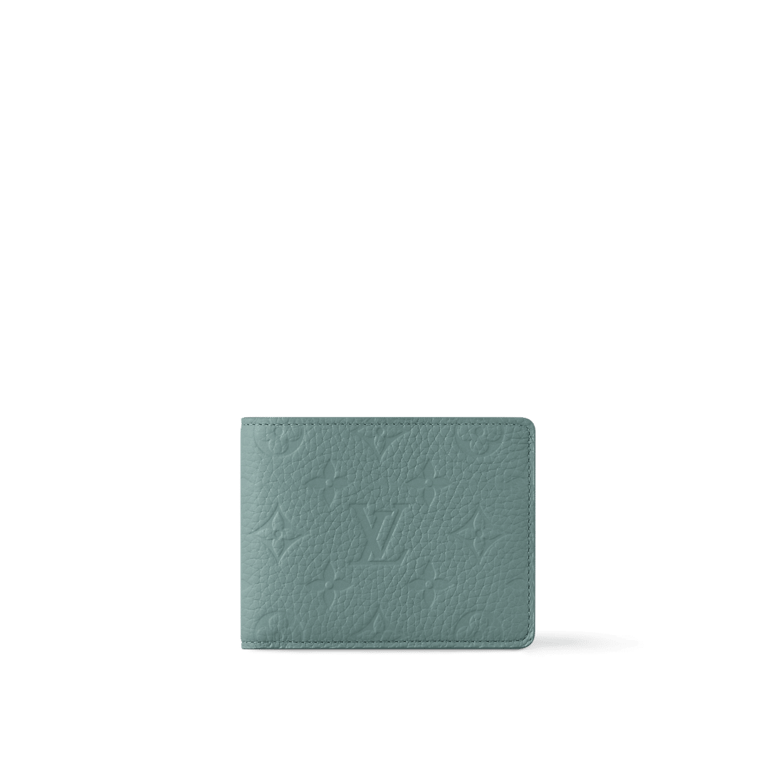 Louis Vuitton Multiple Wallet in Riverstone Beige Taurillon Monogram leather with embossed detailing, multiple compartments, and a refined, pocket-friendly design.