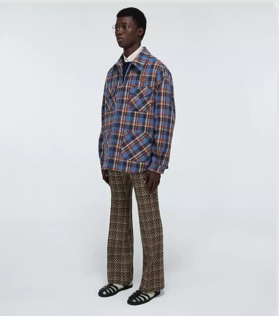 GUCCI Checked overshirt with tiger patch