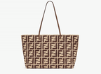 Brown FF raffia crochet Shopper