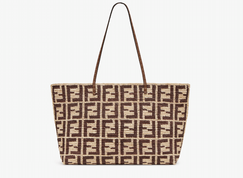 Brown FF raffia crochet Shopper