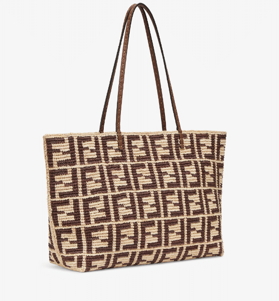 Brown FF raffia crochet Shopper