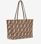 Brown FF raffia crochet Shopper