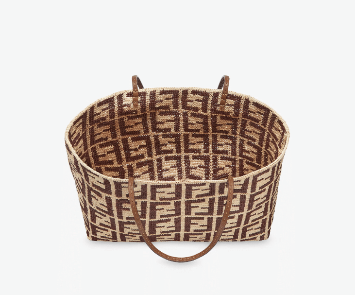 Brown FF raffia crochet Shopper