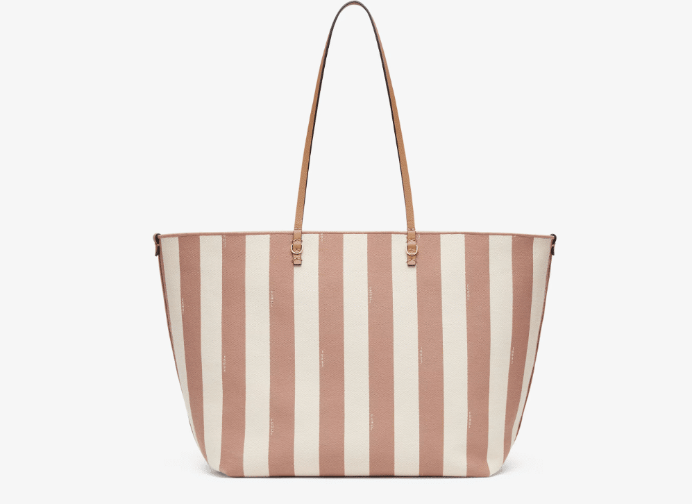 Reversible shopper in Pequin striped and beige FF fabric