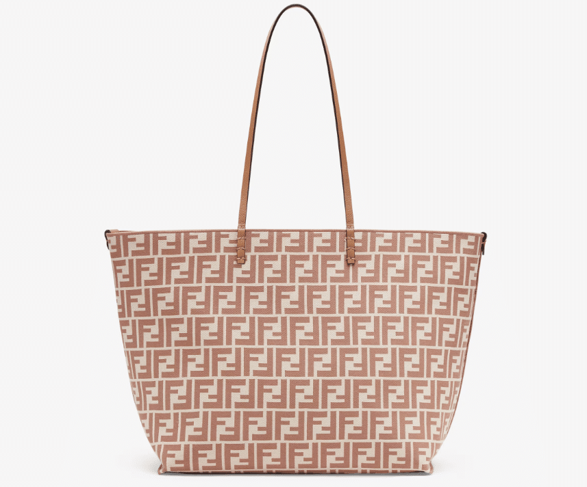 Reversible shopper in Pequin striped and beige FF fabric