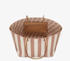 Reversible shopper in Pequin striped and beige FF fabric