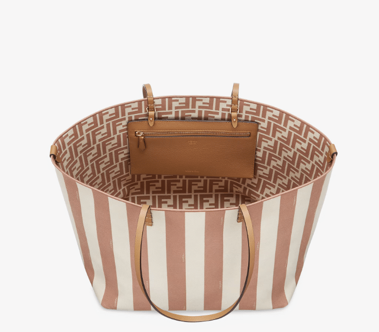 Reversible shopper in Pequin striped and beige FF fabric
