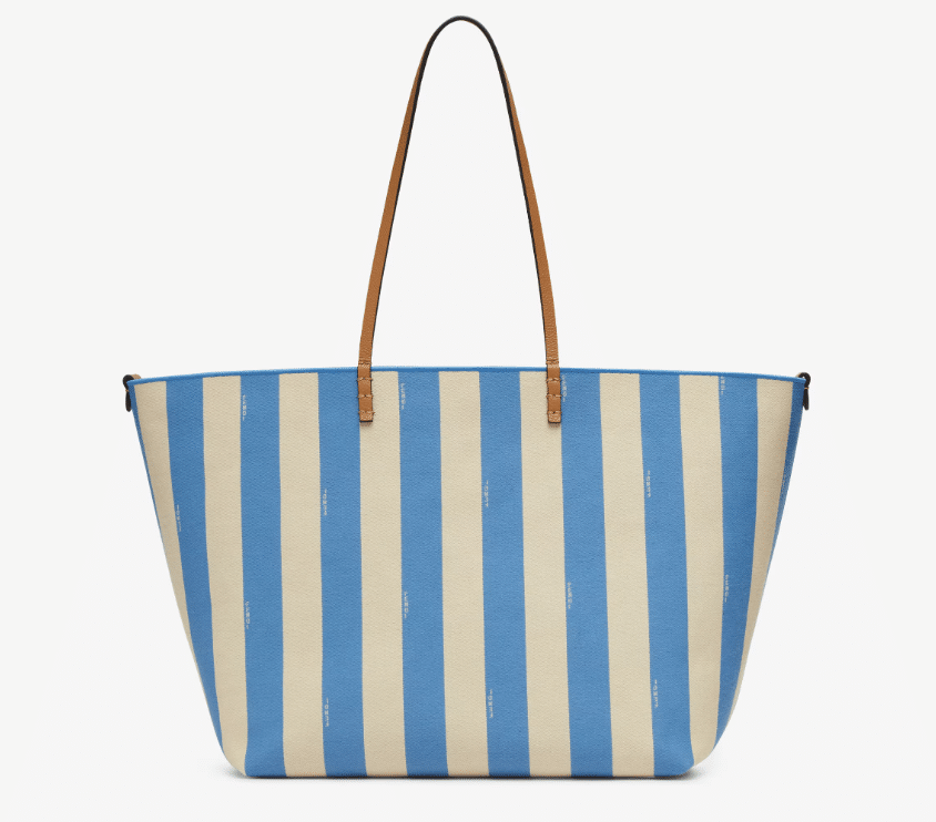 Reversible shopper in Pequin striped and beige FF fabric
