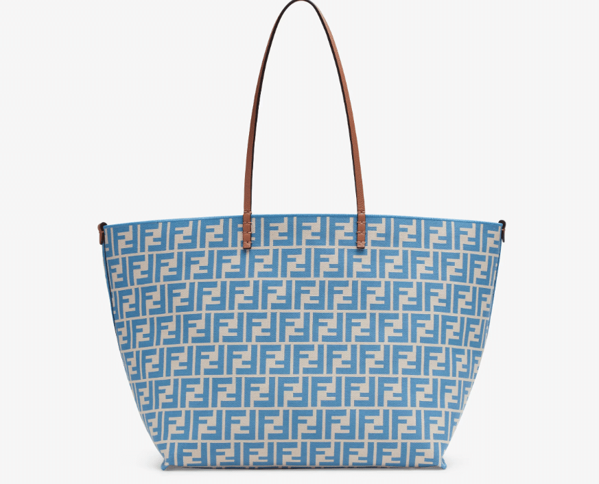 Reversible shopper in Pequin striped and beige FF fabric