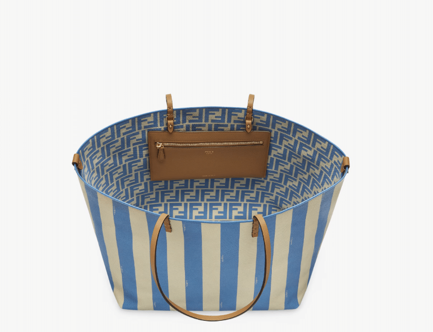 Reversible shopper in Pequin striped and beige FF fabric