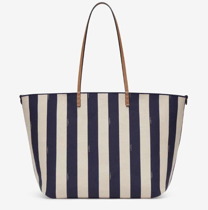 Reversible shopper in Pequin striped and beige FF fabric
