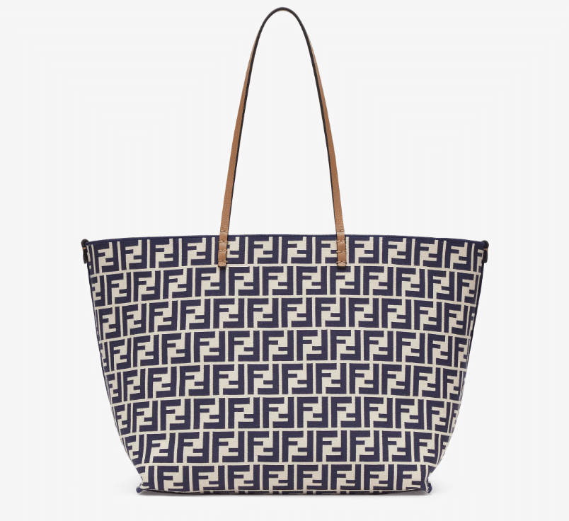 Reversible shopper in Pequin striped and beige FF fabric