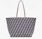 Reversible shopper in Pequin striped and beige FF fabric