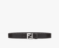 Black leather and black FF canvas reversible belt