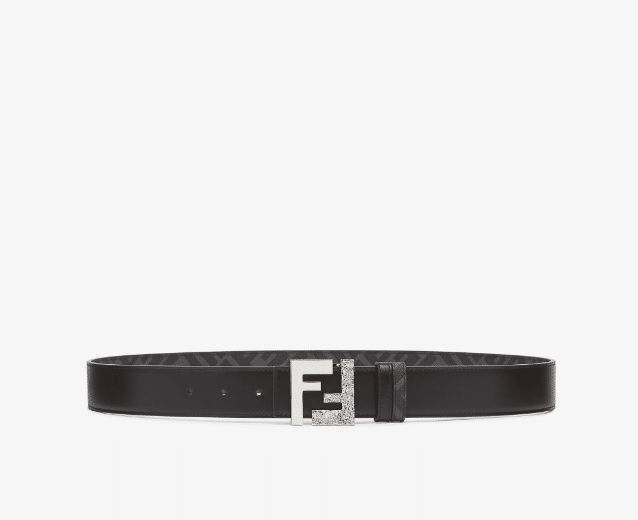 Black leather and black FF canvas reversible belt