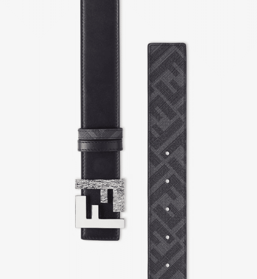 Black leather and black FF canvas reversible belt