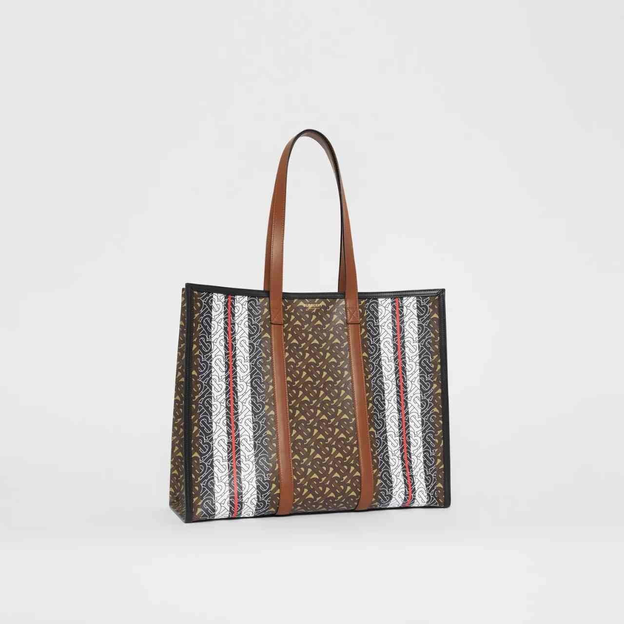 Burberry Monogram Stripe E-canvas Tote Bag