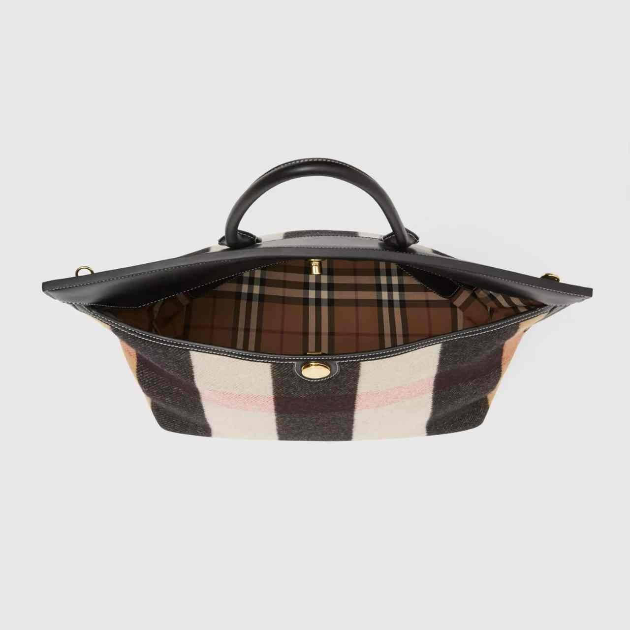 Burberry Check Merino Wool Cashmere Society Top Handle Bag