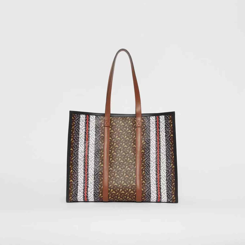 Burberry Monogram Stripe E-canvas Tote Bag