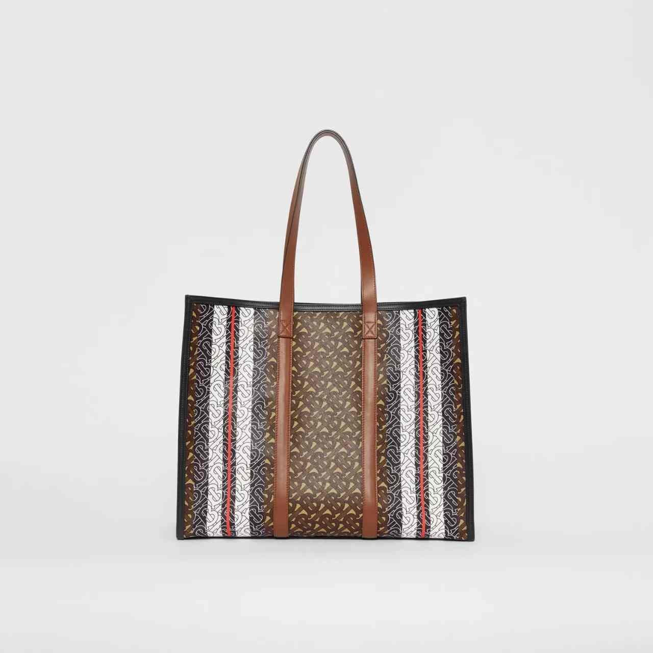 Burberry Monogram Stripe E-canvas Tote Bag