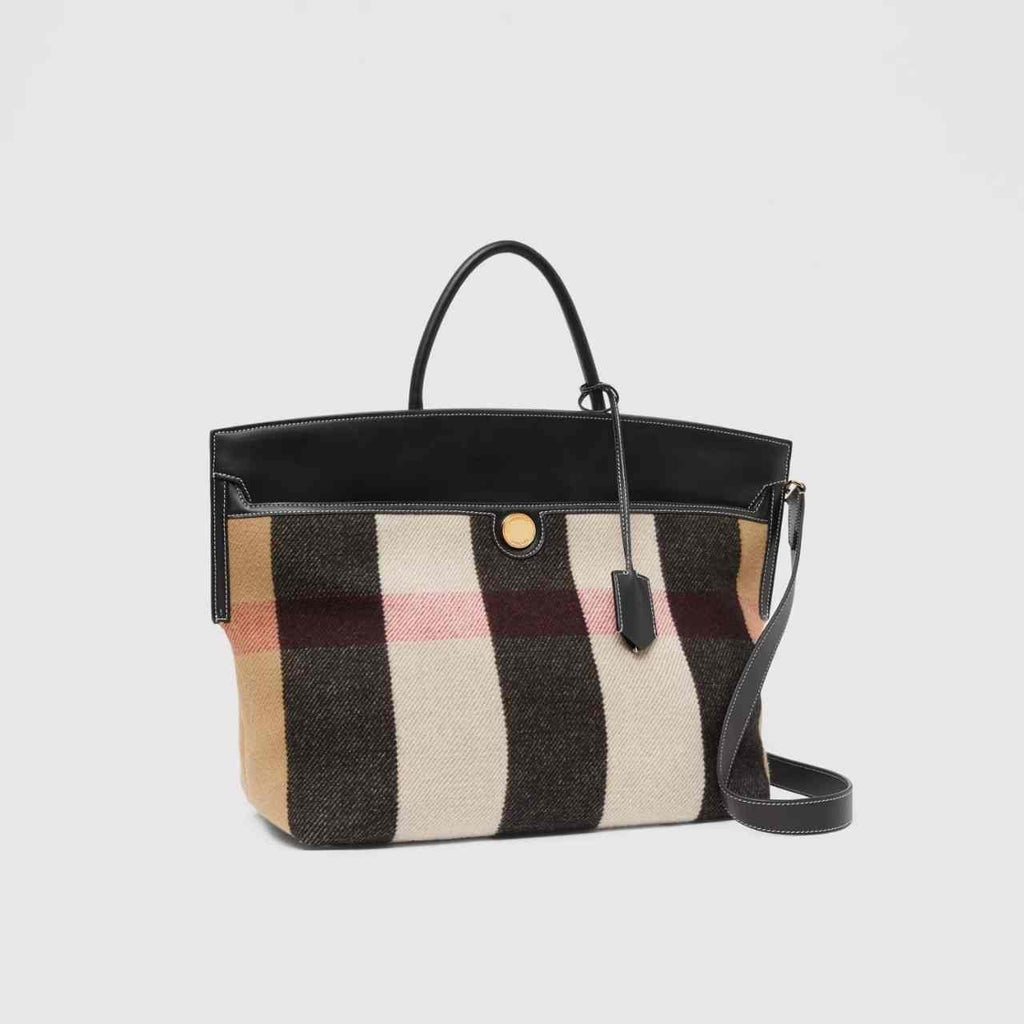 Burberry Check Merino Wool Cashmere Society Top Handle Bag