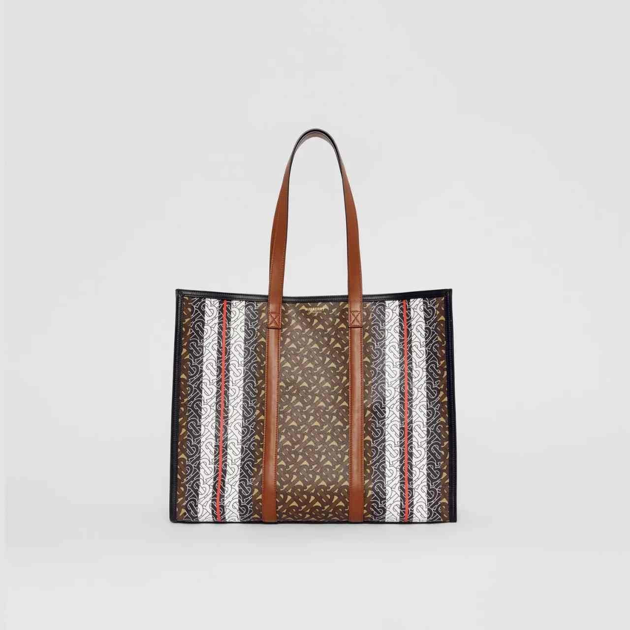Burberry Monogram Stripe E-canvas Tote Bag