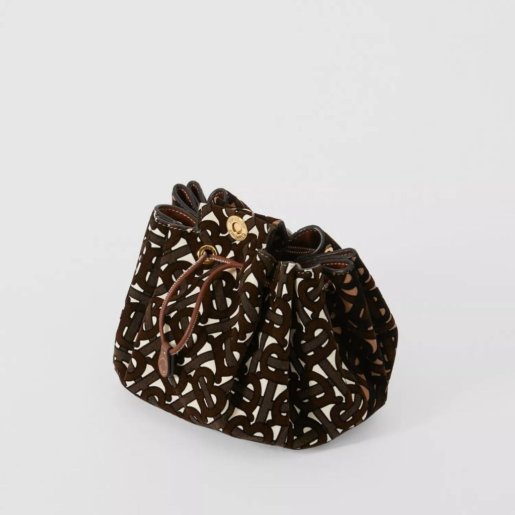 Burberry Mini Monogram Flocked Lambskin Bucket Bag