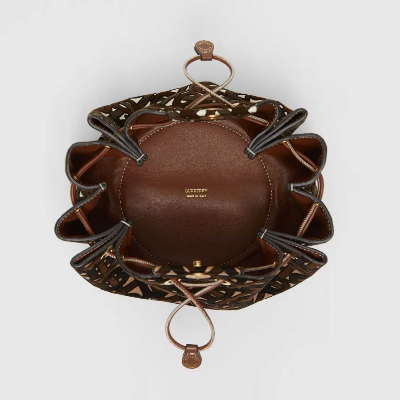 Burberry Mini Monogram Flocked Lambskin Bucket Bag