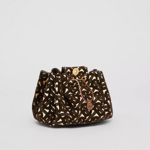 Burberry Mini Monogram Flocked Lambskin Bucket Bag