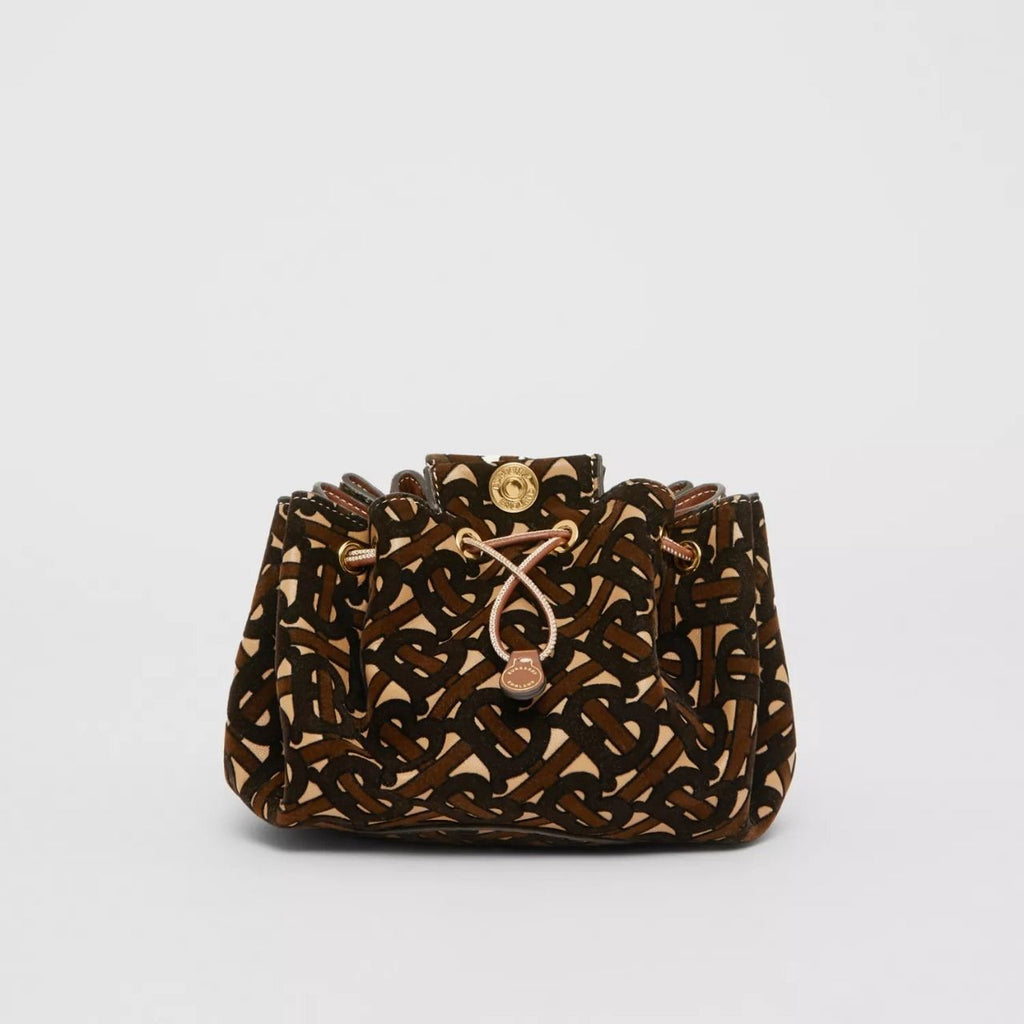 Burberry Mini Monogram Flocked Lambskin Bucket Bag