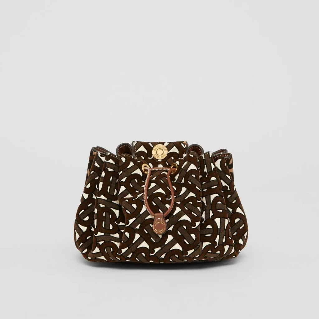 Burberry Mini Monogram Flocked Lambskin Bucket Bag