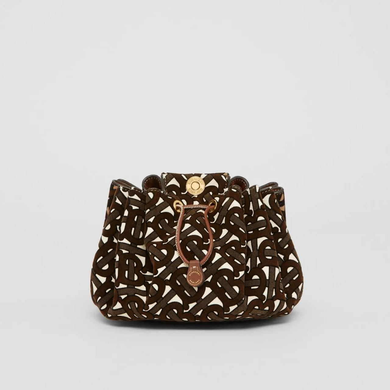 Burberry Mini Monogram Flocked Lambskin Bucket Bag