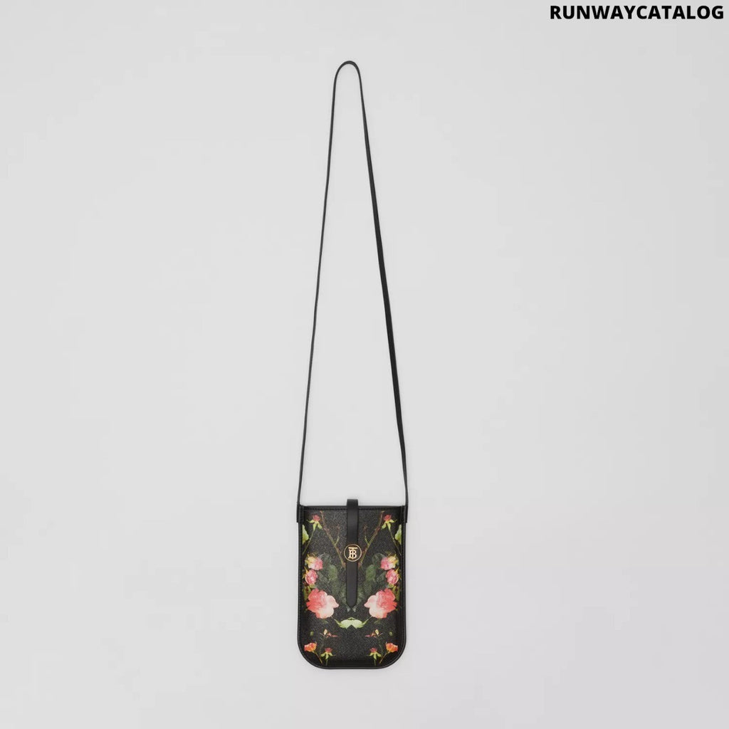 Burberry Rose Print E-canvas Phone Case with Strap