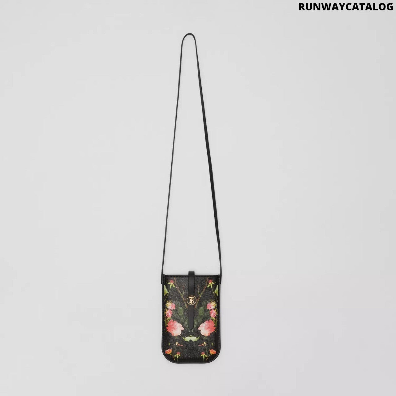 Burberry Rose Print E-canvas Phone Case with Strap