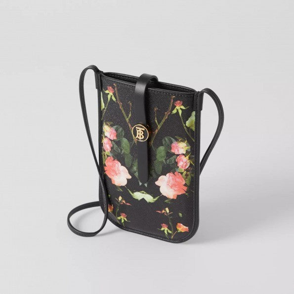 Burberry Rose Print E-canvas Phone Case with Strap