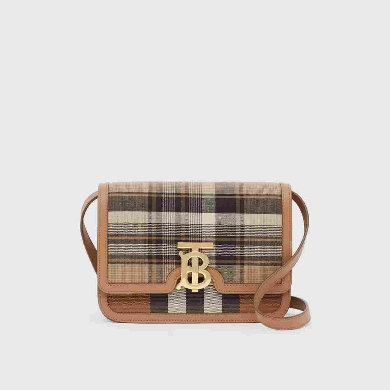 Burberry Small Tartan Wool and Leather TB Bag