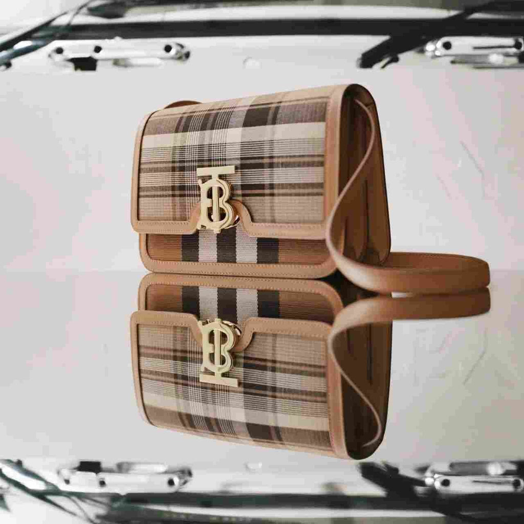 Burberry Small Tartan Wool and Leather TB Bag