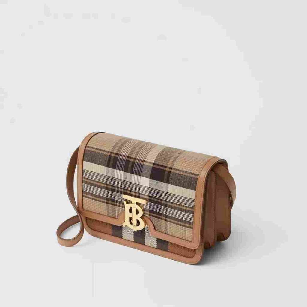 Burberry Small Tartan Wool and Leather TB Bag