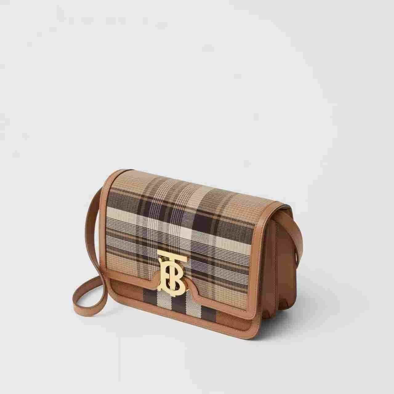 Burberry Small Tartan Wool and Leather TB Bag