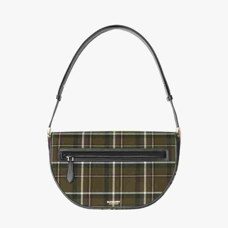 Burberry Medium Tartan Wool and Leather Olympia Bag