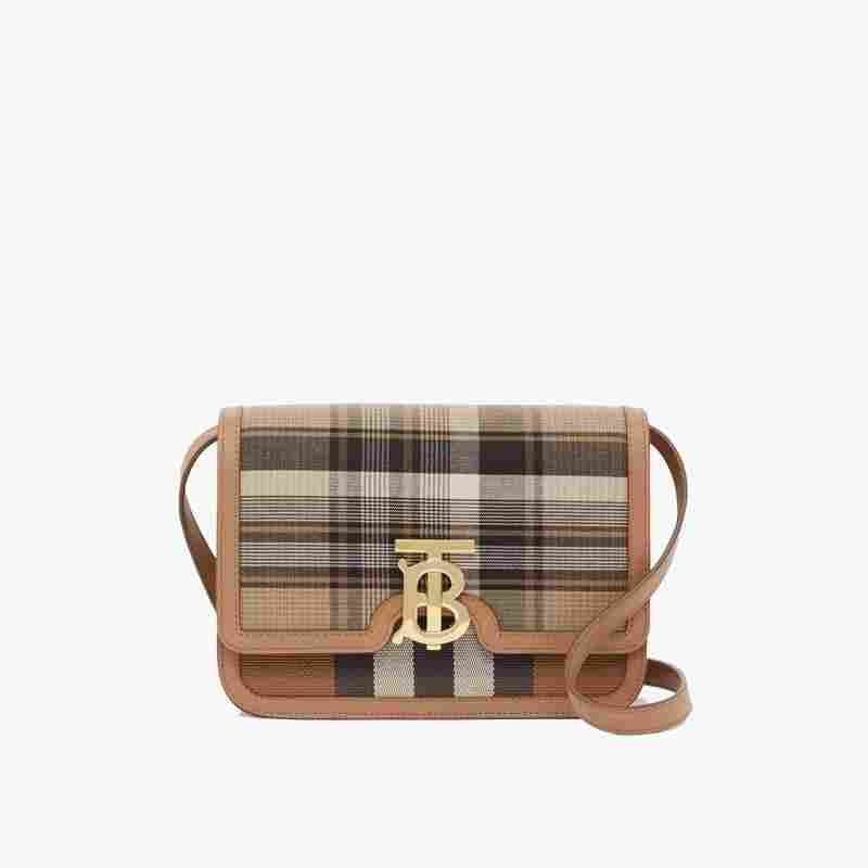 Burberry Small Tartan Wool and Leather TB Bag