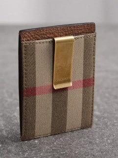 Burberry House Check and Leather Money Clip Card Case