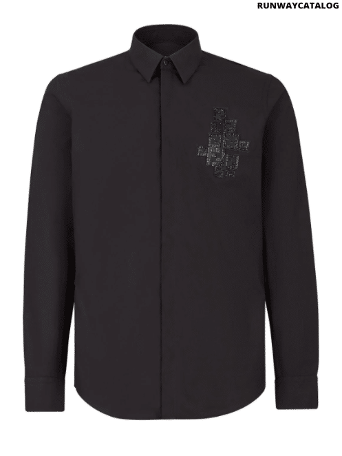 Fendi rhinestone trimmed Alcantara® FF patch shirt