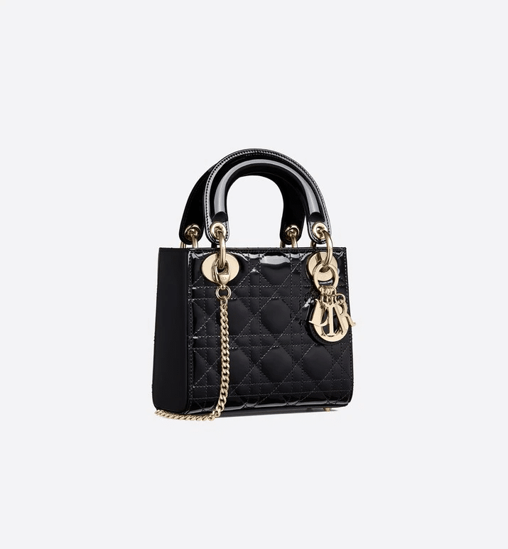 Christian Dior Mini Lady Dior Bag Black Patent Cannage Calfskin