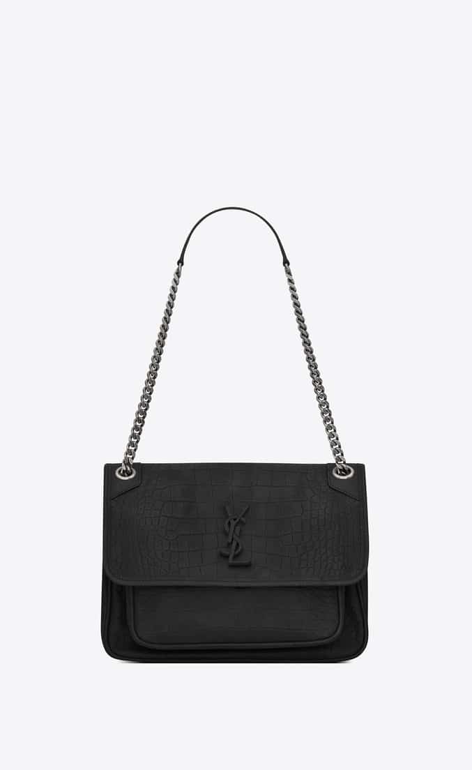Saint Laurent Niki Medium in Embossed Crocodile Suede