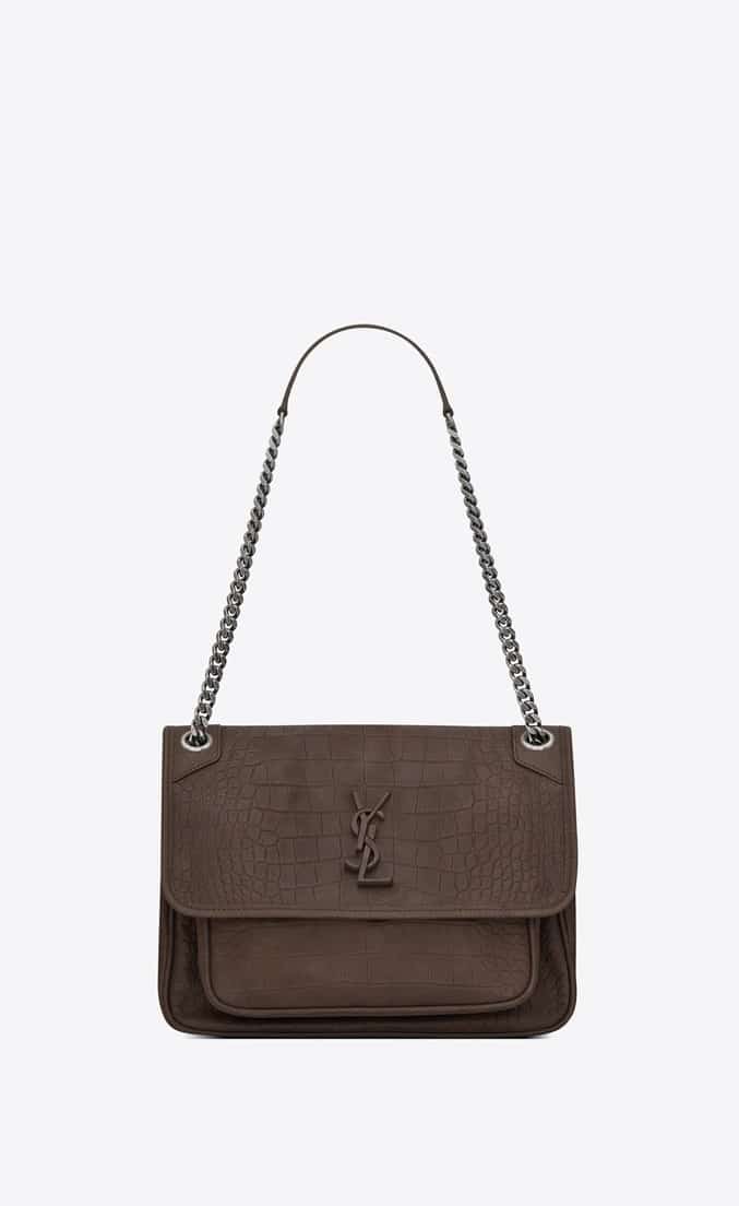 Saint Laurent Niki Medium in Embossed Crocodile Suede