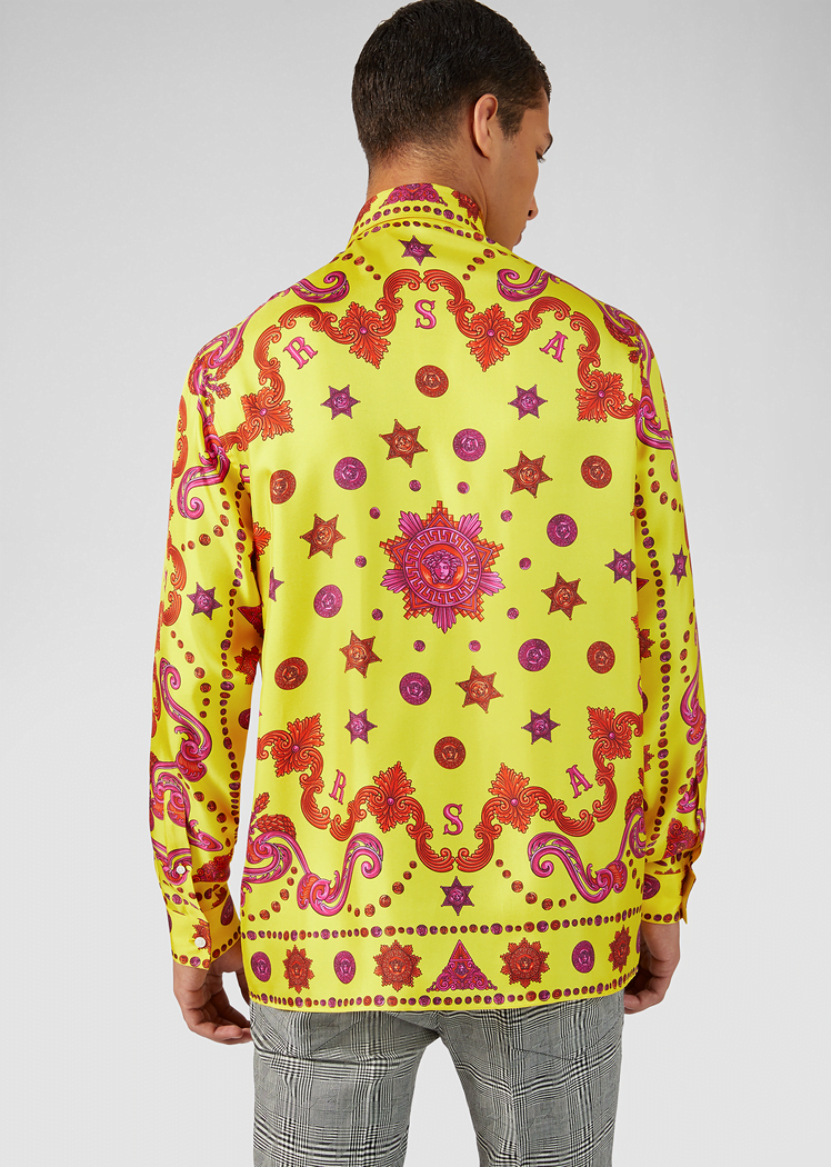 Versace Barocco Western Print Silk Twill Shirt